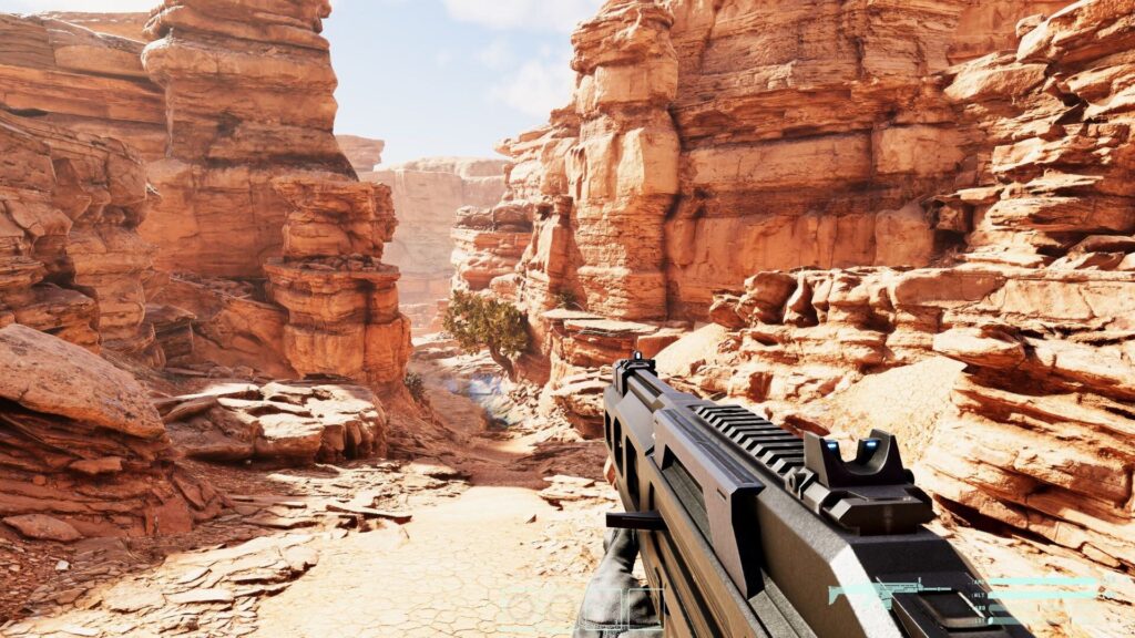 Canon desertico de Age of Rust visto en primera persona, nivel optimizado por Quarantine Interactive