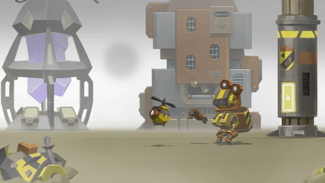Assets 3D estilizados modelados para Decentraland: estructuras, props y un personaje robot