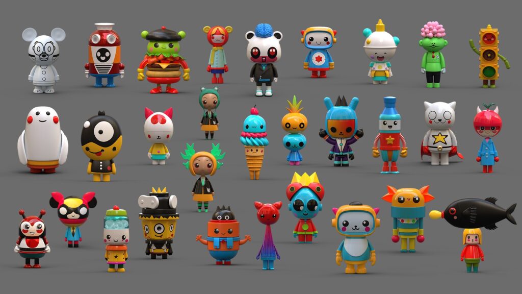 Coleccion de personajes Whumseys modelados en 3D para Soulcast: criaturas coloridas con partes intercambiables